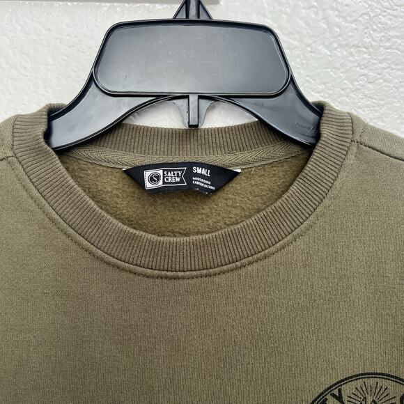 Salty Crew Men's Pullover Sweatshirt Sz S Olive Green In Fishing We Trust - Picture 6 of 8